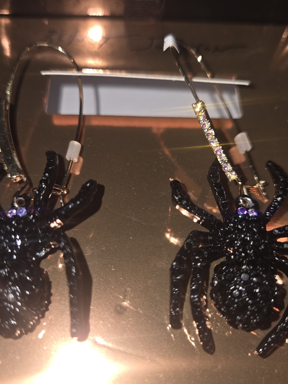 Betsey Johnson Black Glitter Spider Hoop Earrings with Purple Accent - Picture 2 of 3